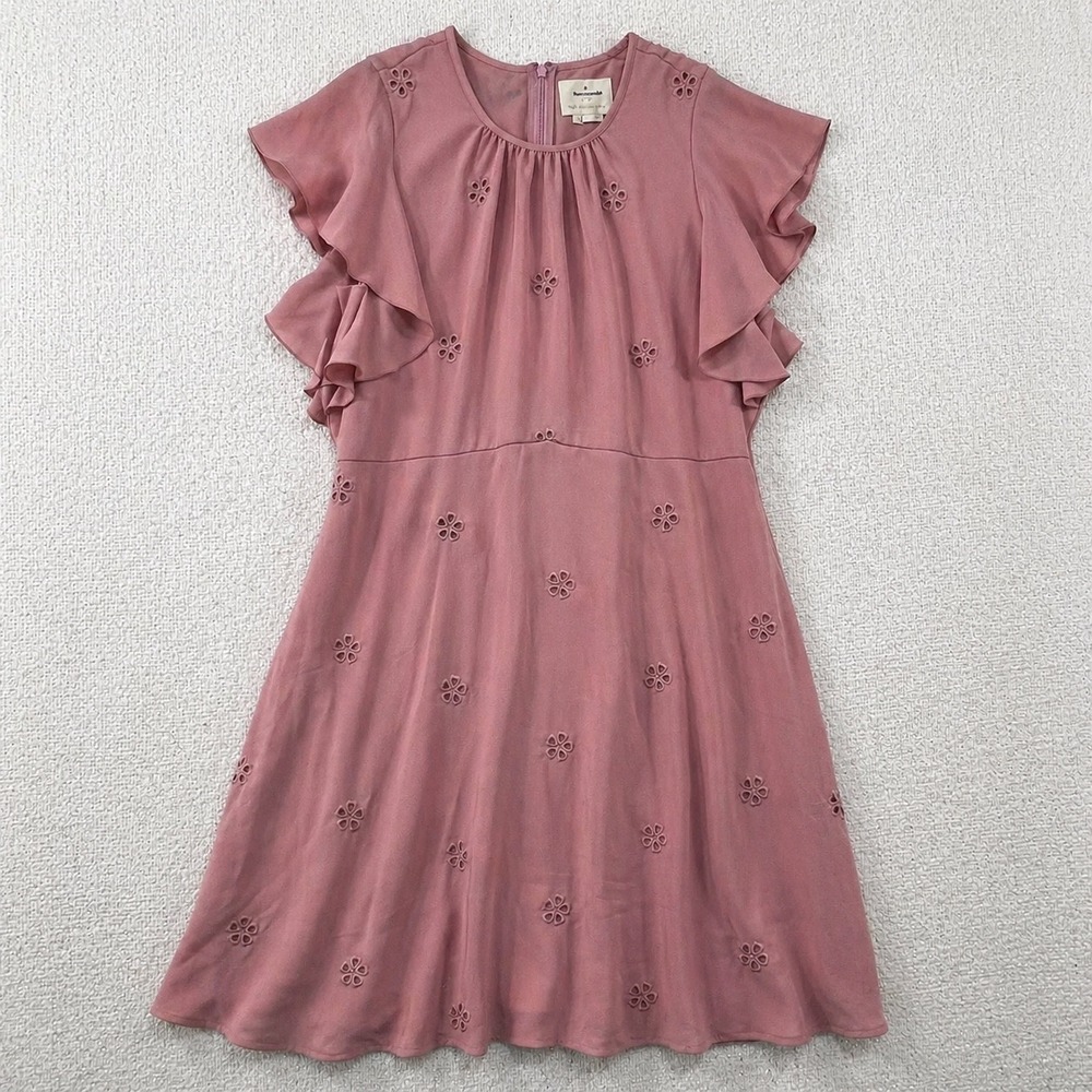 Kate Spade New York Pink Eyelet Ruffle Flutter Sleeve Fit Flare Dress Size 14